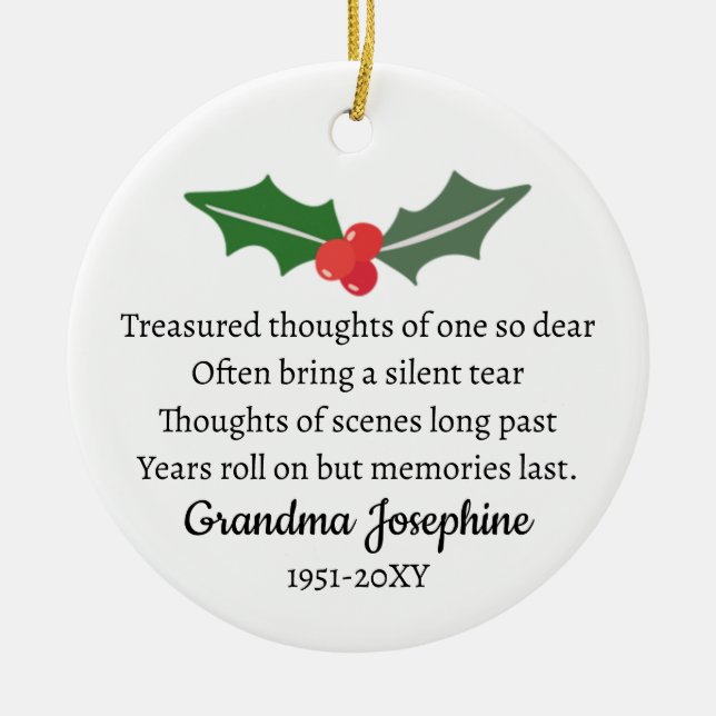 Holly Christmas Memorial Personalized Photo   Ceramic Ornament (Front)