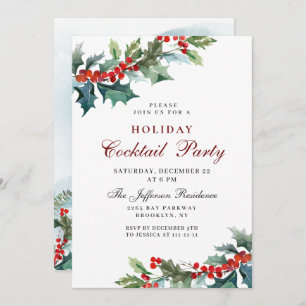 Holly Christmas Mistletoe Holiday Coattail Party Invitation