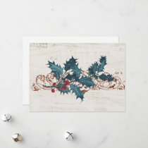 Holly Christmas Music Vintage Blank Holiday Card