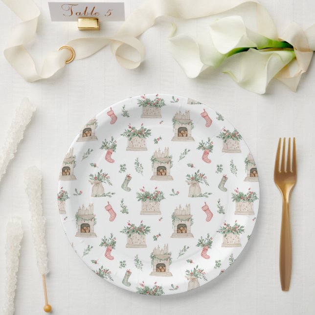 Holly Christmas Pattern Paper Plates (Wedding)