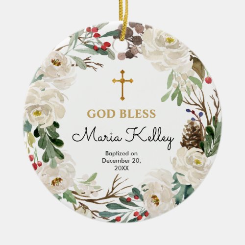 Holly christmas Personalized Girl Baptism Ornament