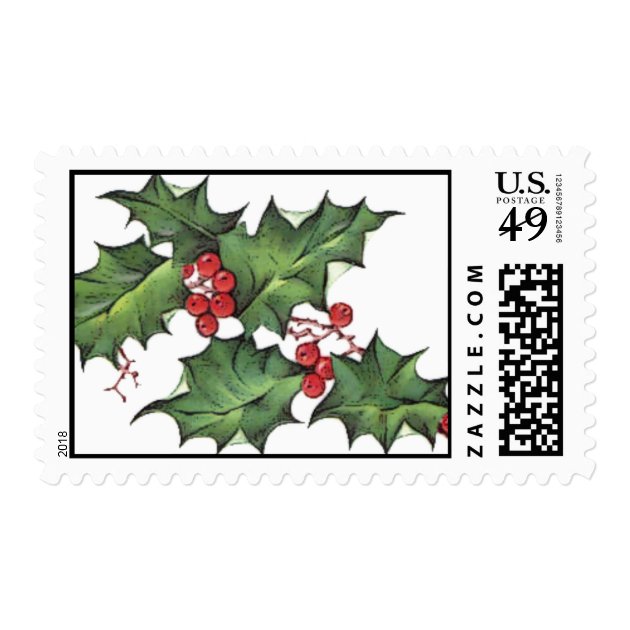 Holly Christmas Postage Stamp