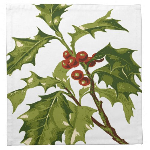 Holly Christmas Red Berry Cloth Napkin