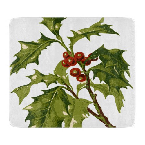 Holly Christmas Red Berry Cutting Board