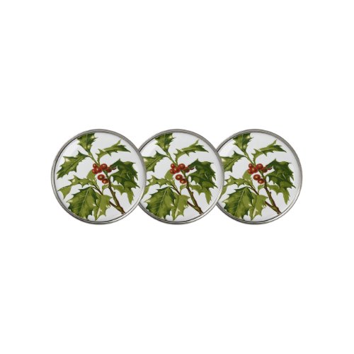 Holly Christmas Red Berry Golf Ball Marker