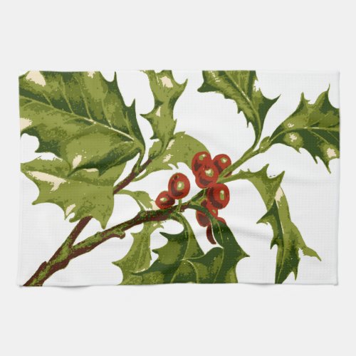 Holly Christmas Red Berry Kitchen Towel