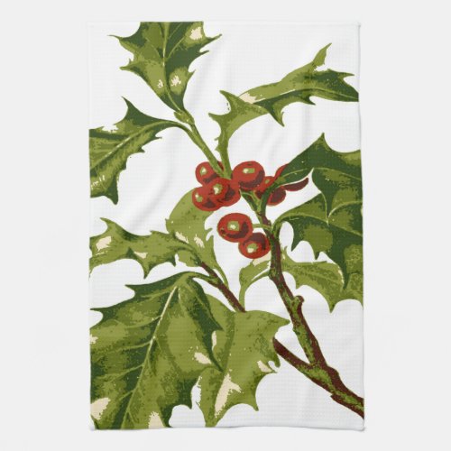 Holly Christmas Red Berry Kitchen Towel