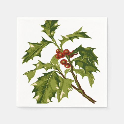 Holly Christmas Red Berry Napkins