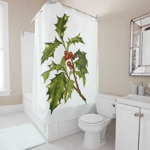 Holly Christmas Red Berry Shower Curtain