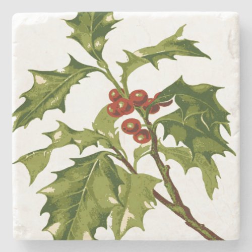 Holly Christmas Red Berry Stone Coaster