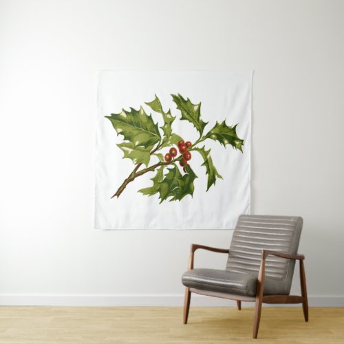 Holly Christmas Red Berry Tapestry