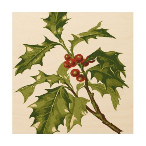 Holly Christmas Red Berry Wood Wall Art