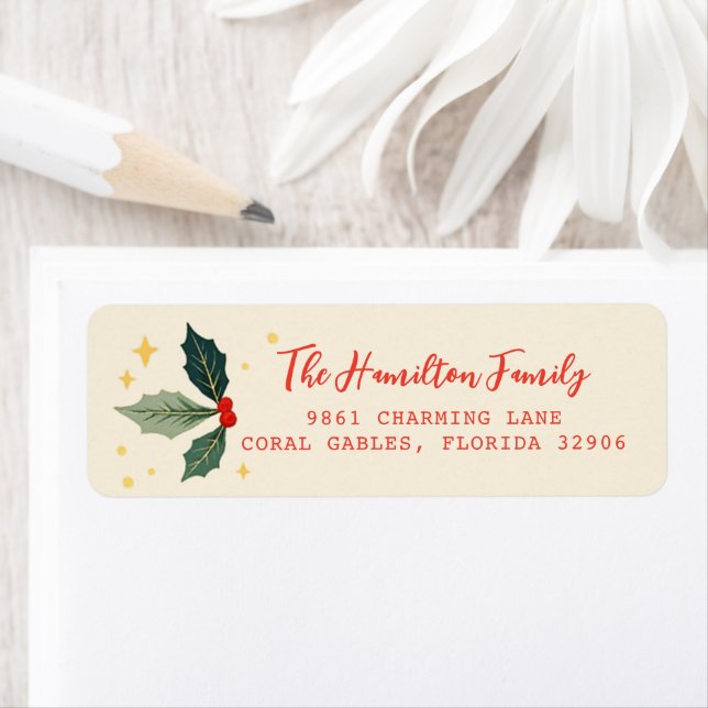 Holly Christmas Return Address Labels (Insitu)