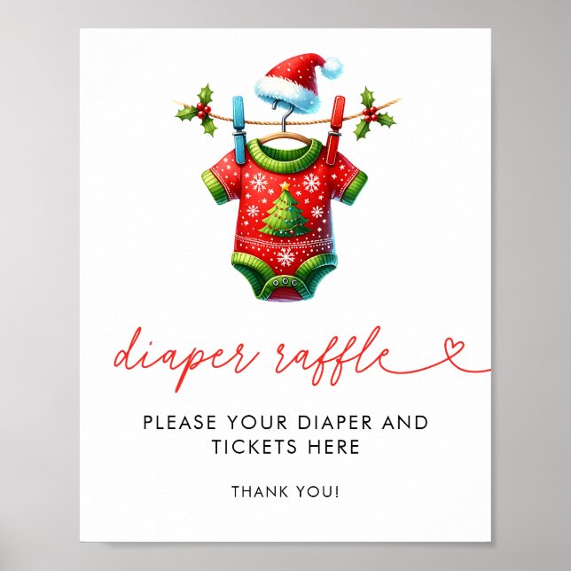  Holly Christmas Santa Baby Shower Diaper Raffle Poster (Front)