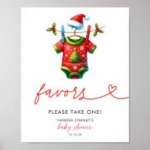 Holly Christmas Santa Baby Shower Favor Sign