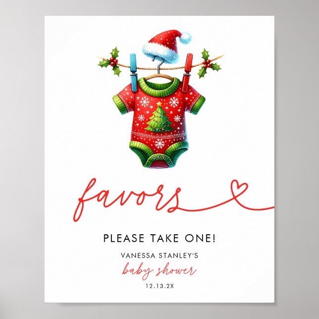  Holly Christmas  Santa Baby Shower Favor Sign (Front)