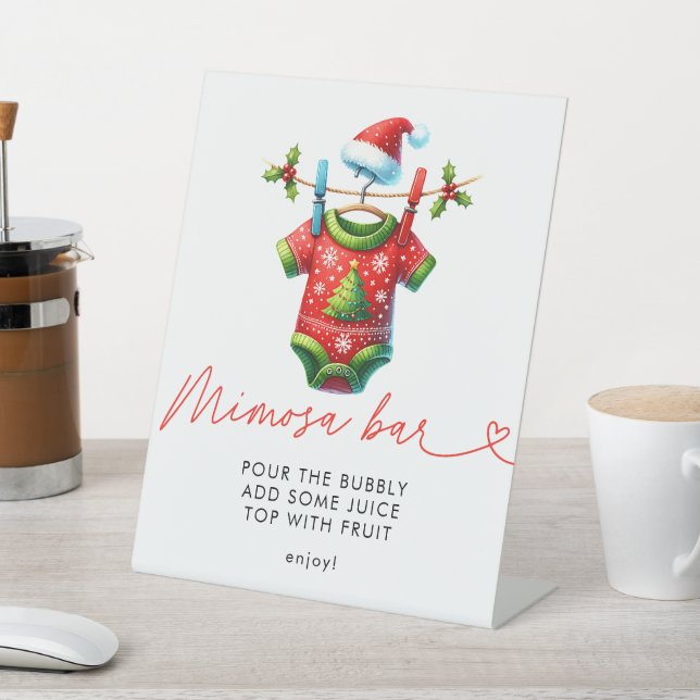  Holly Christmas Santa Baby Shower Mimosa Bar Pedestal Sign (In SItu)