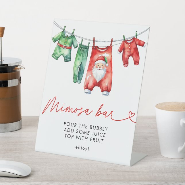  Holly Christmas Santa Baby Shower Mimosa Bar Pedestal Sign (In SItu)