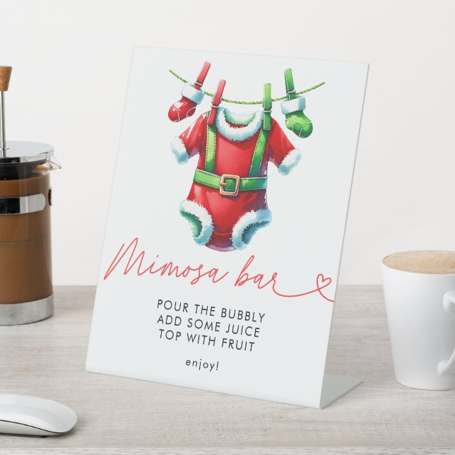  Holly Christmas Santa Baby Shower Mimosa Bar Pedestal Sign (In SItu)