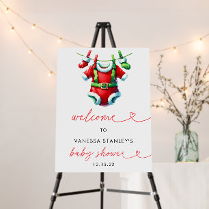 Holly Christmas Santa Baby Shower Welcome Sign