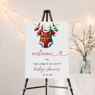 Holly Christmas Santa Baby Shower Welcome Sign