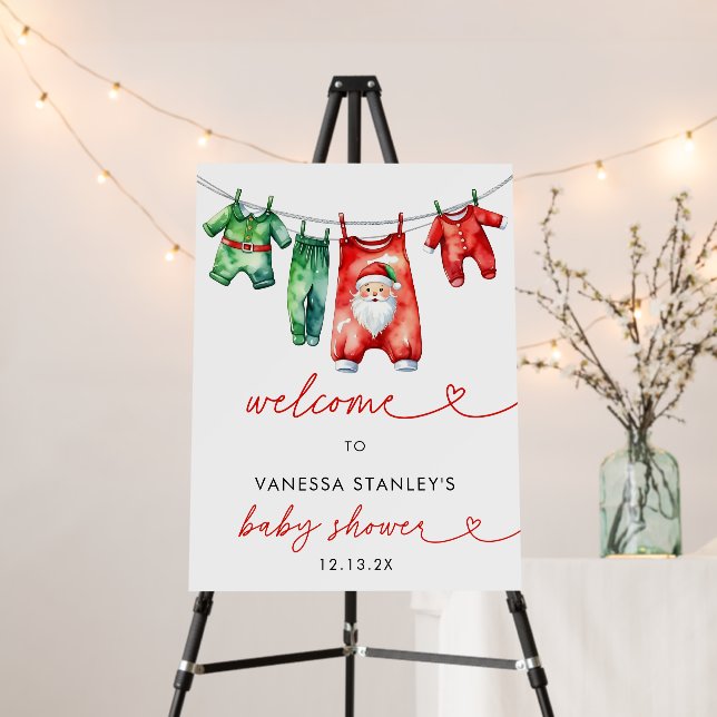  Holly Christmas  Santa Baby Shower Welcome Sign (In Situ (Stand))