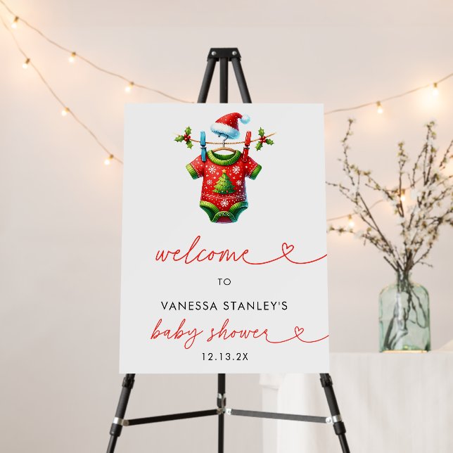  Holly Christmas  Santa Baby Shower Welcome Sign (In Situ (Stand))