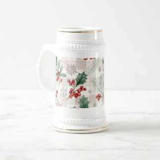 Holly Christmas Snow Watercolor Beer Stein