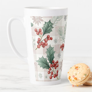 Holly Christmas Snow Watercolor Latte Mug