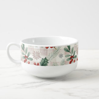 Holly Christmas Snow Watercolor Soup Mug