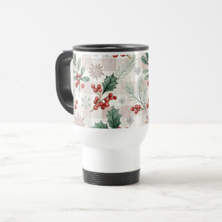 Holly Christmas Snow Watercolor Travel Mug