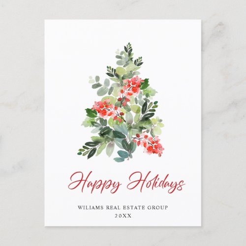 Holly Christmas Tree Corporate Greeting Holiday Postcard