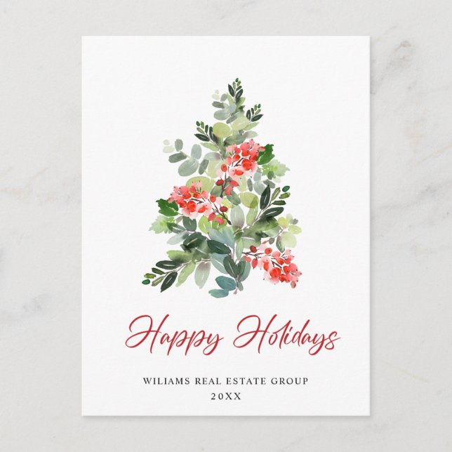 Holly Christmas Tree Corporate Greeting Holiday Postcard (Front)