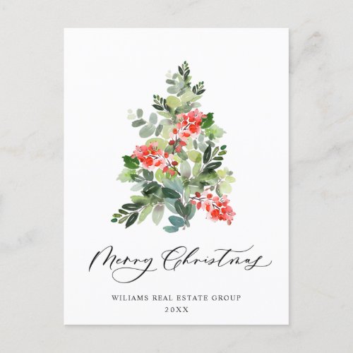 Holly Christmas Tree Corporate Greeting Holiday Postcard