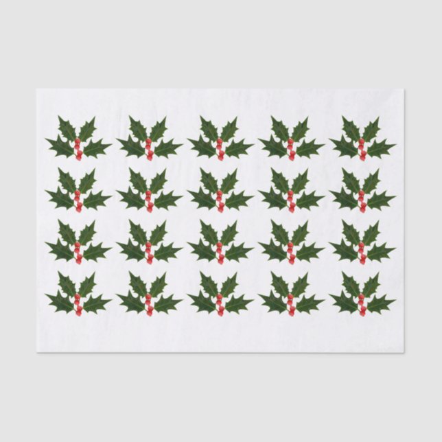 Holly Christmas Wrapping Gift Tissue Paper (Front)