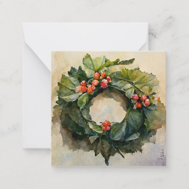 Holly Christmas wreath Note Card (Front)