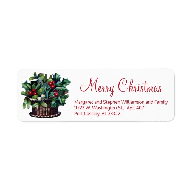 Holly Classic Christmas Greenery Festive Red Green Label (Front)