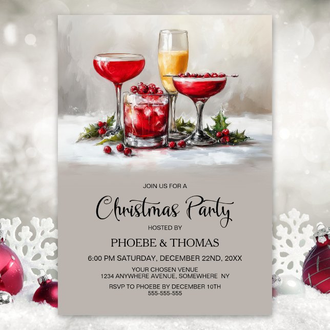 Holly Cocktails Christmas Party Invitation (Creator Uploaded)