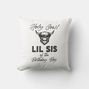 Holly Cow Lil Sis Of The Birthday Boy Highland Cow Throw Pillow