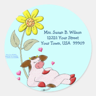 Holly Cow with Flower Classic Round Sticker
