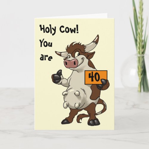 Holly Cow You Are 40 _ Cartoon Funny Birthday Card