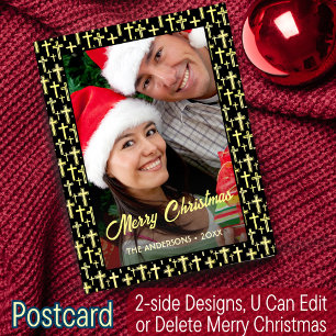 Holly Cross Family Christmas Photo Faith Religious Holiday Postcard