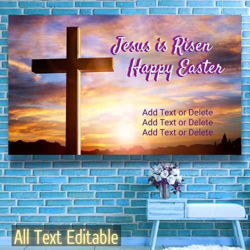 Holly Cross Sky Jesus Is Risen Happy Easter Text Banner
