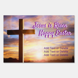 Holly Cross Sky Jesus Is Risen Happy Easter Text Sign