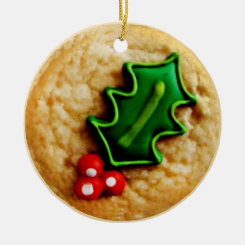 Holly Day Christmas Cookie Ceramic Ornament