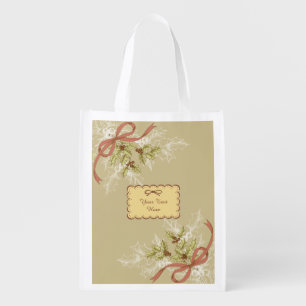 Holly-Day Sketch Holly Berries and Leaves Grocery Bag