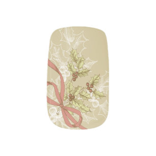 Holly-Day Sketch Holly Berries and Leaves Minx Nail Art