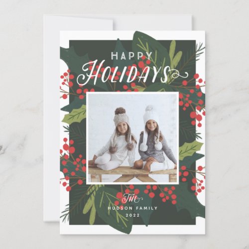 Holly Days  Happy Holidays Photo Holiday Card
