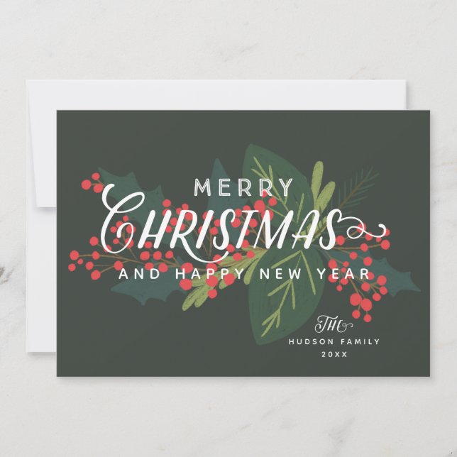 Holly Days | Merry Christmas New Year Botanicals Holiday Card (Front)