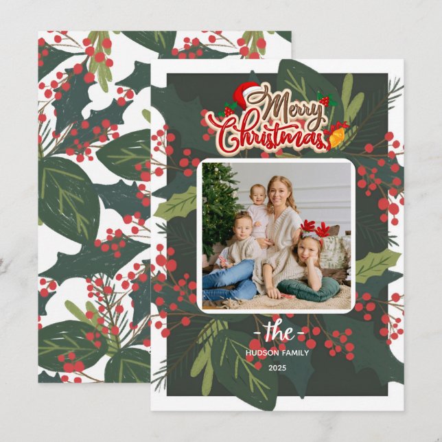 Holly Days | Merry Christmas Photo Holiday Card (Front/Back)